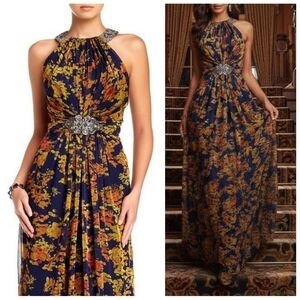 Pamella Roland Floral Print Halter Neck Elegant Gown Size 2